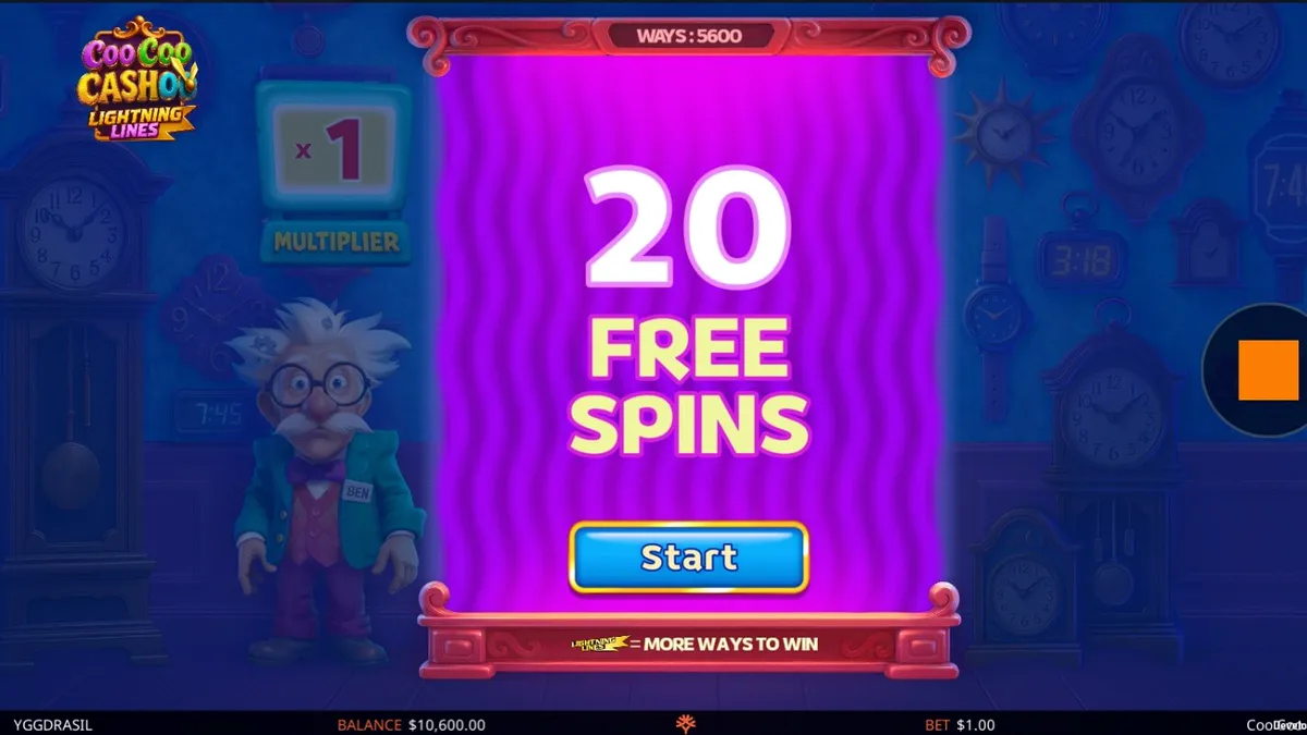 Tampilan visual slot Coo Coo Cashoo dengan tema toko jam eksentrik